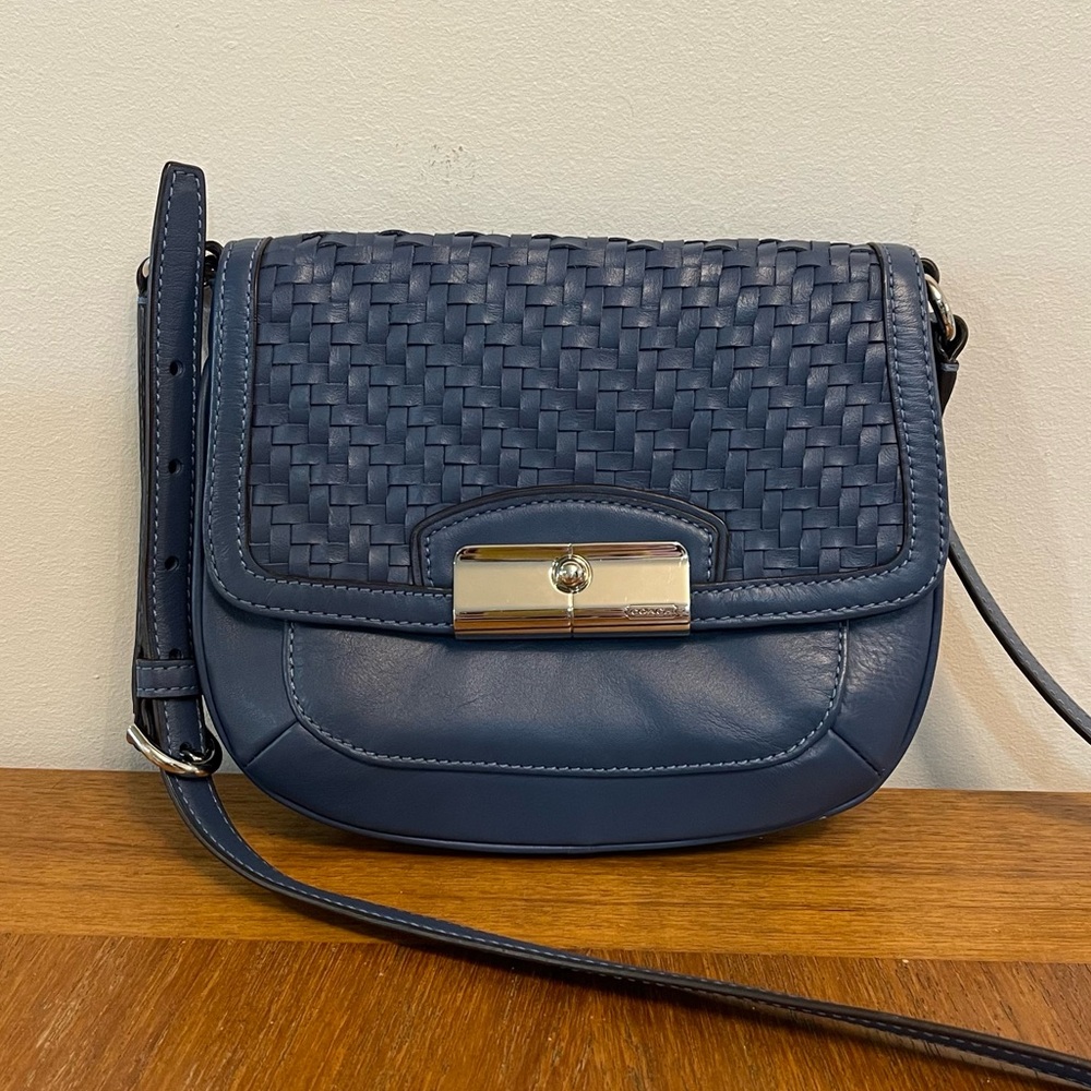 Coach Kristin Blue Woven Leather Crossbody Bag